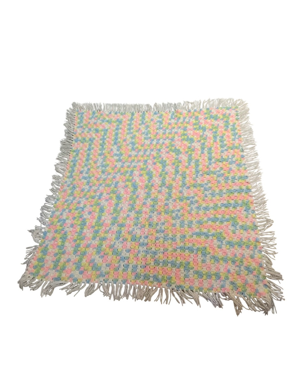 Handmade Gender Neutral Pastel Crochet Square Baby Blanket‎ Afghan 38”x 38”